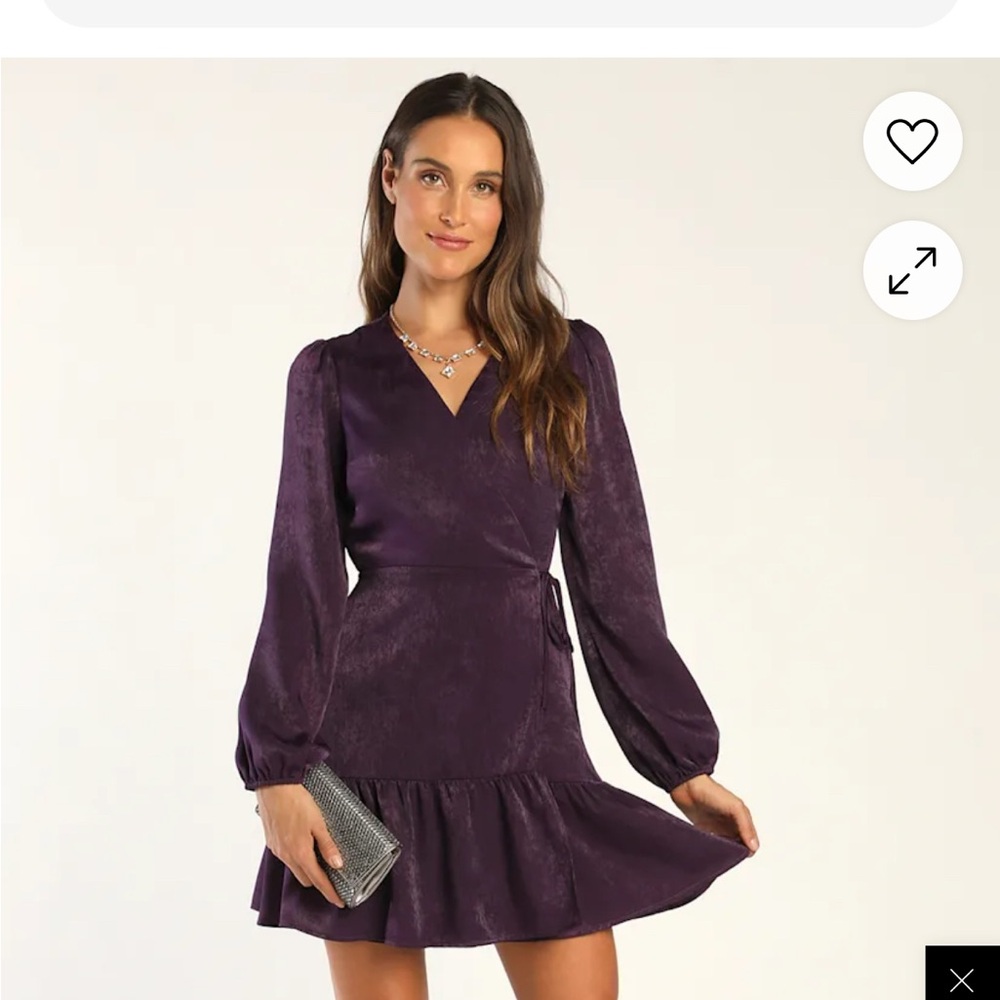 Lulu's So Splendid Satin Long Sleeve Wrap dress - dark Purple